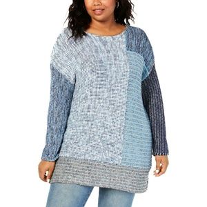 Style & Co Blue Colorblock Tunic Sweater Blue 1X